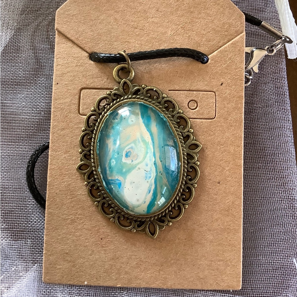 Acrylic Pour Necklace- Beachy